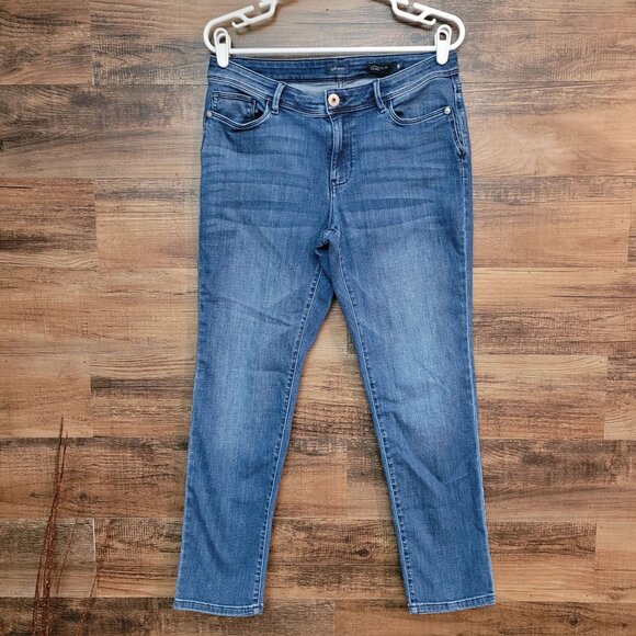 J Jill Jeans Sz 8 Authentic Slim Ankle Mid Rise Comfort Stretch Medium Dark Wash - Picture 1 of 10
